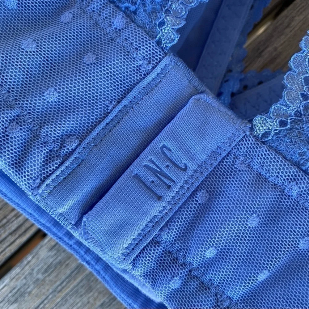 INC International Concepts Blue Lace Bralette Size XL Swiss Dot Bones